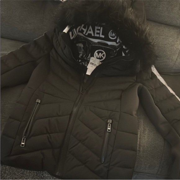 Michael Kors Black Puffer Jacket with Fur Trim - Picture 1 of 4